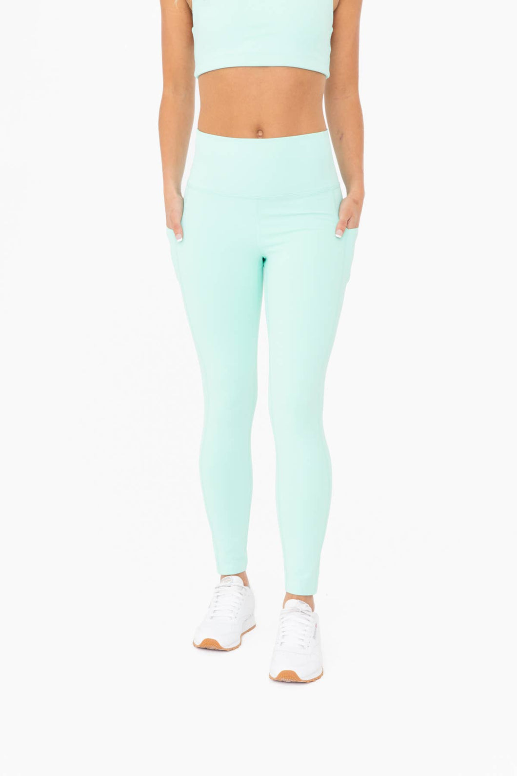 Laser-Cut and Bonded Essential Foldover Highwaist Leggings: ICE GREEN / S:M:L (2:2:2)