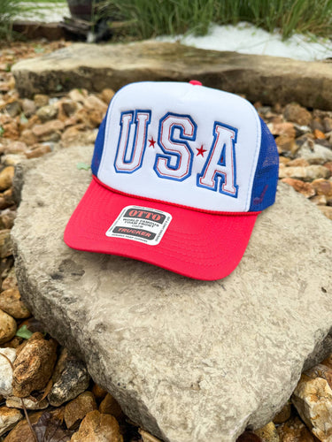 USA Red White and Blue Embroidered 4th of July Trucker Hat
