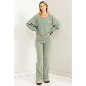 Mid-Rise Flare Lounge Pants - Green