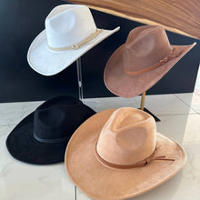 Fashion Vegan Suede Cowboy Hat w/ Leather Belt - Brown