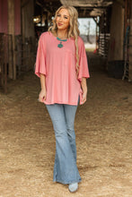 Ribbed Relaxed Boyfriend Shirt w/ Pocket Detail