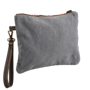 Rug Wristlet with Leather Bottom Trim: Coral