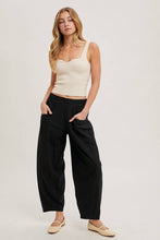 Relaxed Black Barrel Pants w/ Pockets