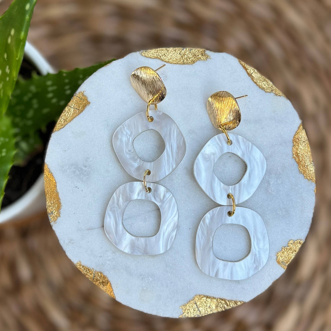 Boulder Drops - Pearl Acrylic Earrings 