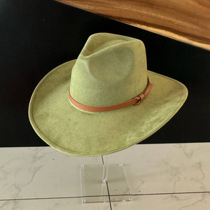 Fashion Vegan Suede Cowboy Hat w/ Leather Belt - Brown