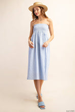 Rayon Striped Lined Midi Skirt w/ Smocked Waist