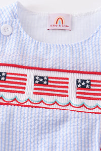 Patriotic Flag Embroidery Seersucker Boy JonJon