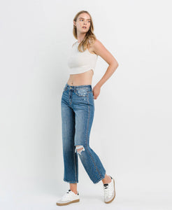 High Rise Distressed Slim Wide Jeans