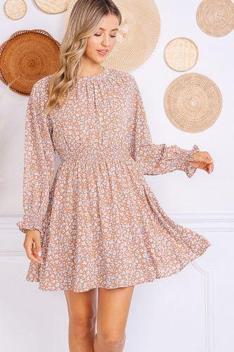 Rust Floral Print Mini Dress