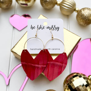 Valentine's Day Earrings - Glam Hoops Hearts - Red Croc