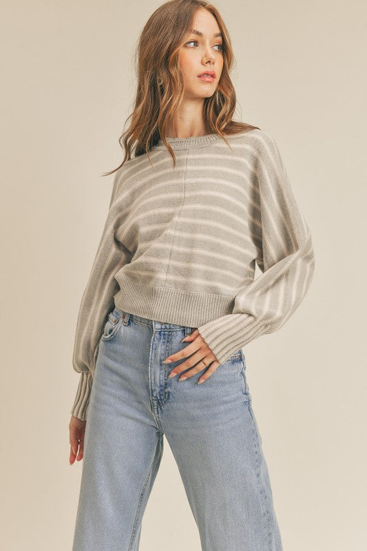 Striped Batwing Sleeve Crew Neck Sweater
