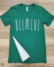 Christmas Believe Tree Short Sleeves Holiday Graphic Tee - GREEN