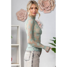 Lace Long Sleeve See Through Top: Sage / M
