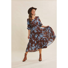 Dreamy Jacquard Floral Midi Dress w/ Statement Sleave