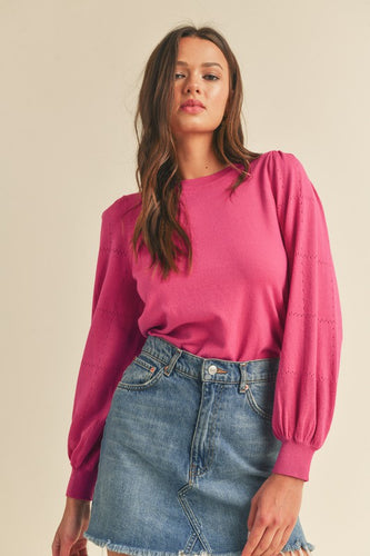 Pointelle Puff Sleeve Sweater