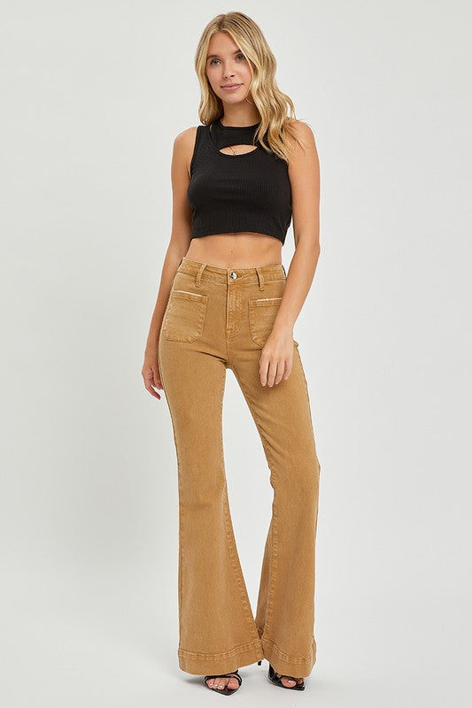 Risen High Rise Front Patch Pocket Bell Bottom Pants