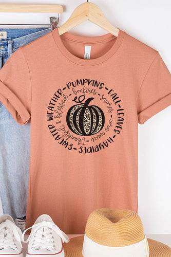 Pumpkins Fall Leaves Circle Graphic Tee