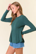 Soft Fleece Knit Round Neck Pintuck Peplum Top