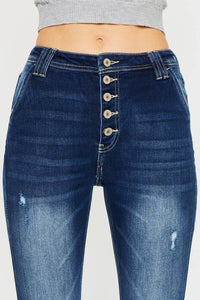 KanCan High Rise Exposed Button Flare Jeans