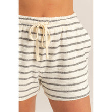 DZ25C100-Striped Drawstring Waist Shorts: BLACK/CREAM / S-M-L(2-2-2)