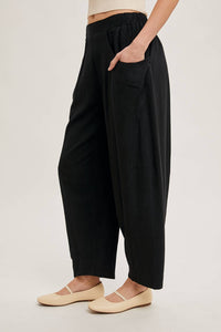 Relaxed Black Barrel Pants w/ Pockets