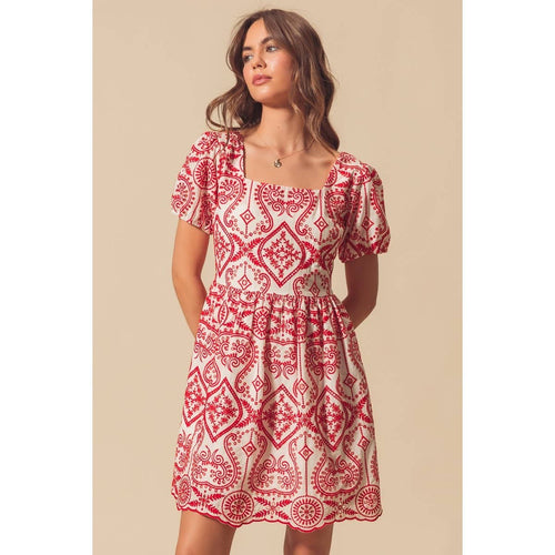 Eyelet Floral Lace A Line Brunch Boho Dress