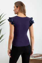 Solid Ruffle Flutter Sleeve Knit Top
