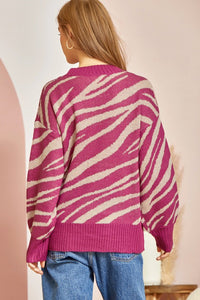 Zebra Printed Sweater - Magenta