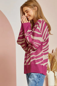 Zebra Printed Sweater - Magenta