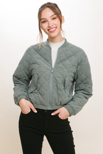 Diamond Quilt Cropped Corduroy Jacket