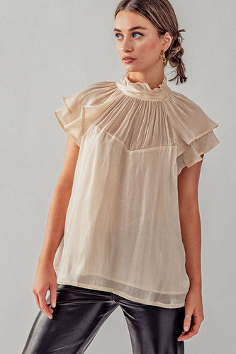 Ruffled Sleeve Mock Neck Blouse