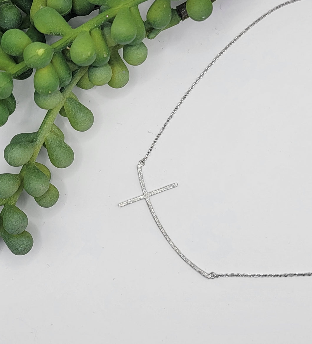 Ciara Curved Cross Necklace - Silver