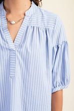 Striped Blouse with Quarter Length Bubble Sleeves