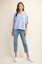 Striped Blouse with Quarter Length Bubble Sleeves