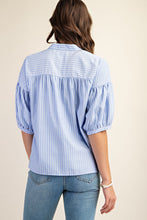 Striped Blouse with Quarter Length Bubble Sleeves