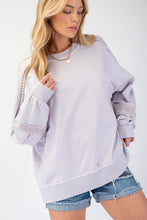 Washed Crochet Lace Terry Knit Pullover