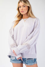 Washed Crochet Lace Terry Knit Pullover