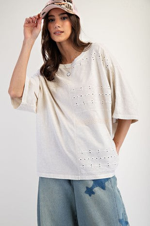 Lace Mix Mineral Washed Cotton Slub Top (Lavender)
