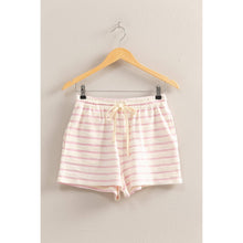 DZ25C100-Striped Drawstring Waist Shorts: BLACK/CREAM / S-M-L(2-2-2)