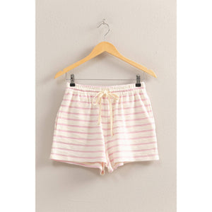 DZ25C100-Striped Drawstring Waist Shorts: BLACK/CREAM / S-M-L(2-2-2)