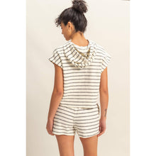 DZ25C099-Striped Short Sleeve Pullover Hoodie Top: BLACK/CREAM / S-M-L(2-2-2)