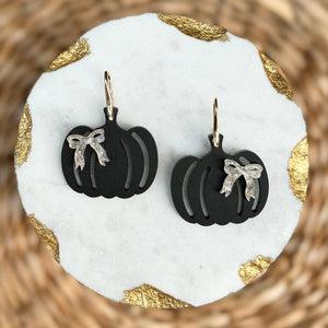 Pumpkin + Bows - Halloween Earrings - Acrylic Earrings