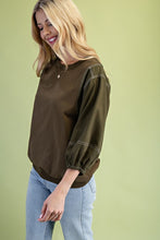 Mixed Fabric 3/4 Sleeve Top