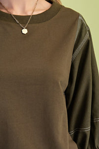 Mixed Fabric 3/4 Sleeve Top