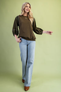 Mixed Fabric 3/4 Sleeve Top