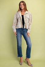 Printed Corduroy Babydoll Style Button Up Jacket