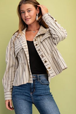 Printed Corduroy Babydoll Style Button Up Jacket