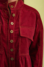 Corduroy Babydoll Style Button Up Jacket - Burgundy