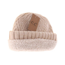 Fuzzy Lined Crisscross Knit C.C Beanie: Lt. Grey