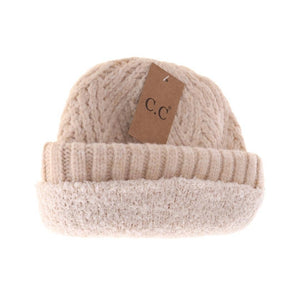 Fuzzy Lined Crisscross Knit C.C Beanie: Lt. Grey